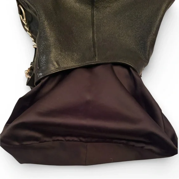 Sergio Rossi Large Black Pebbled Leather Hobo Handbag With Wooden Handle - Picture 8 of 12